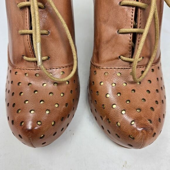 MIZ MOOZ Lesley Oiled Tan Perforated Leather Lace-Up Heeled Shoes Size 7.5 - Picture 4 of 12